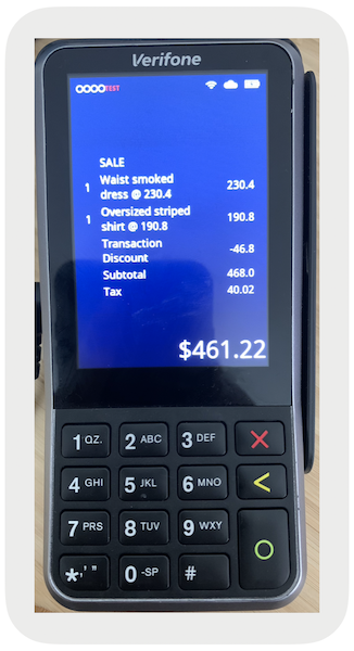 Line items on a V400m terminal.