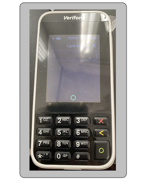 Entering the card number on a Verifone device.