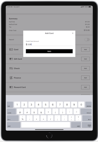 Add a card to the POS App for multitender payments.