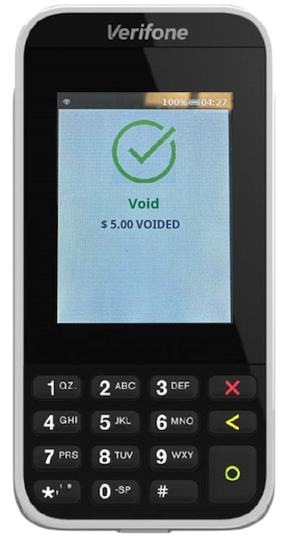The Verifone terminal showing a voided charge.