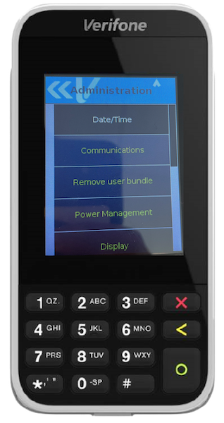 The Administration panel on the Verifone Terminal.