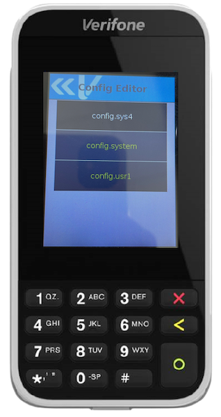 The config.usr1 option in the Verifone Terminal's Config Editor.