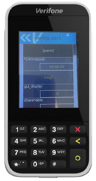 The perm option in the config.usr1 section of Verifone Terminal.