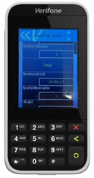 The reg option in the config.usr1 section of Verifone Terminal