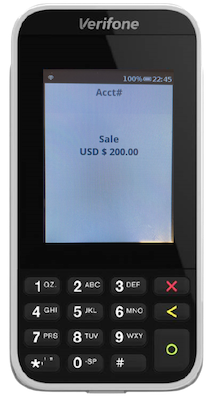 A sale price showing on the Verifone terminal home screen.