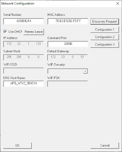 The APG utility for changing the IP address of the register in Windows.