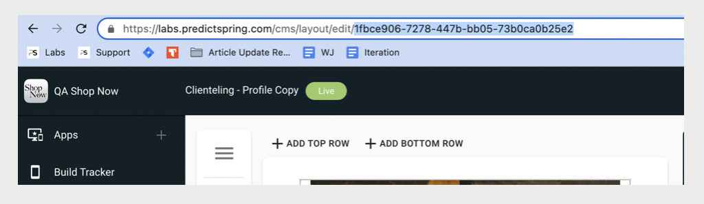 A screenshot highlights the location of the layout ID in its URL.