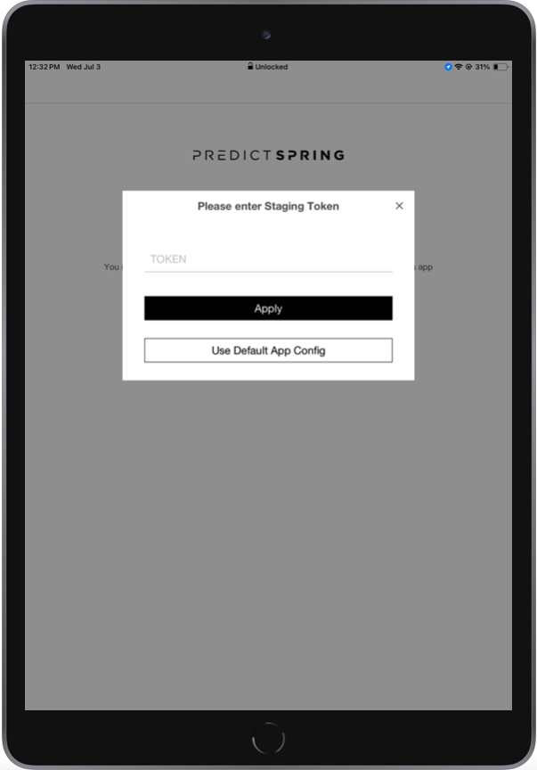 A screenshot shows the request for a staging token at login.