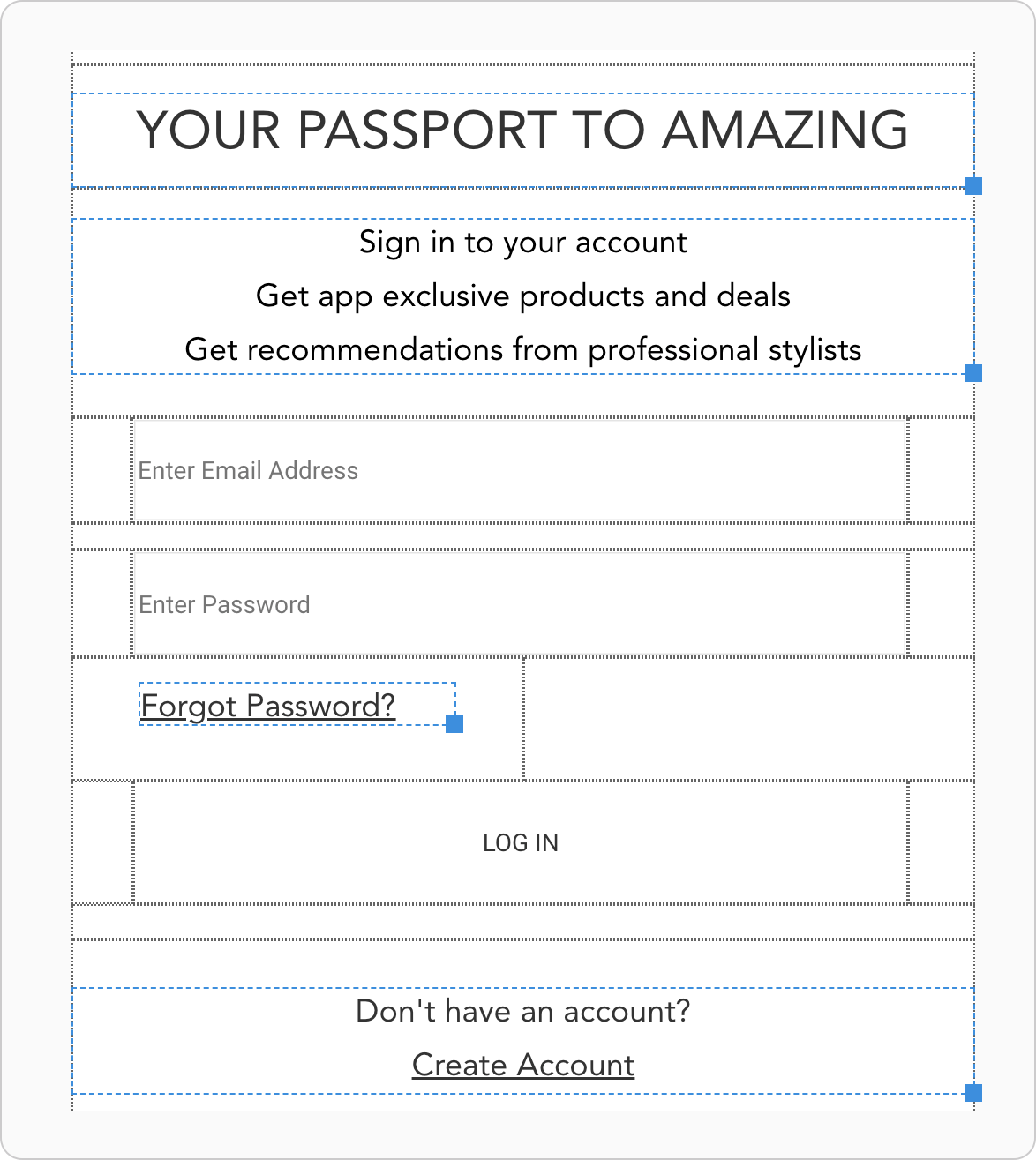 The Layout Editor shows an example of the login layout template.
