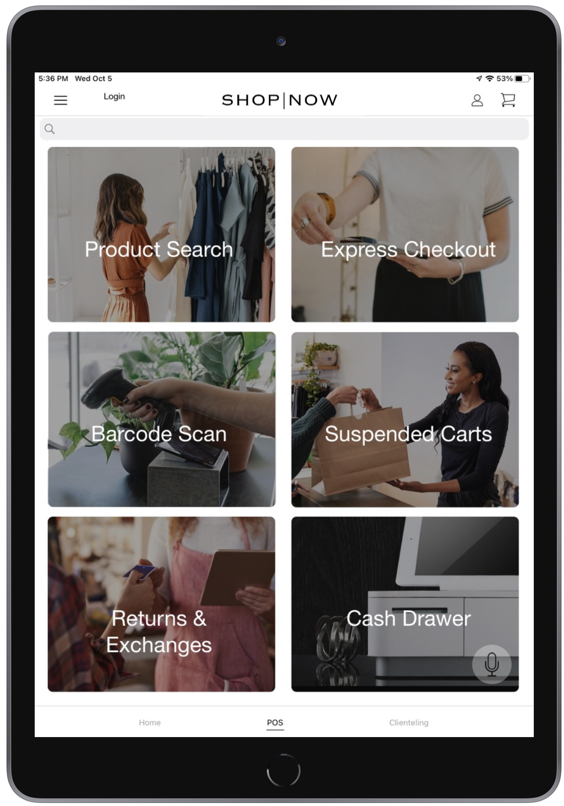 POS app shows six boxes.