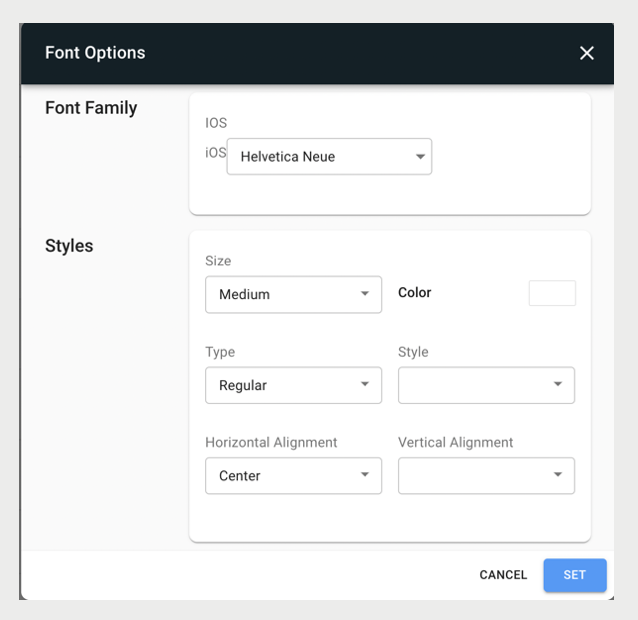 The font options dialog.