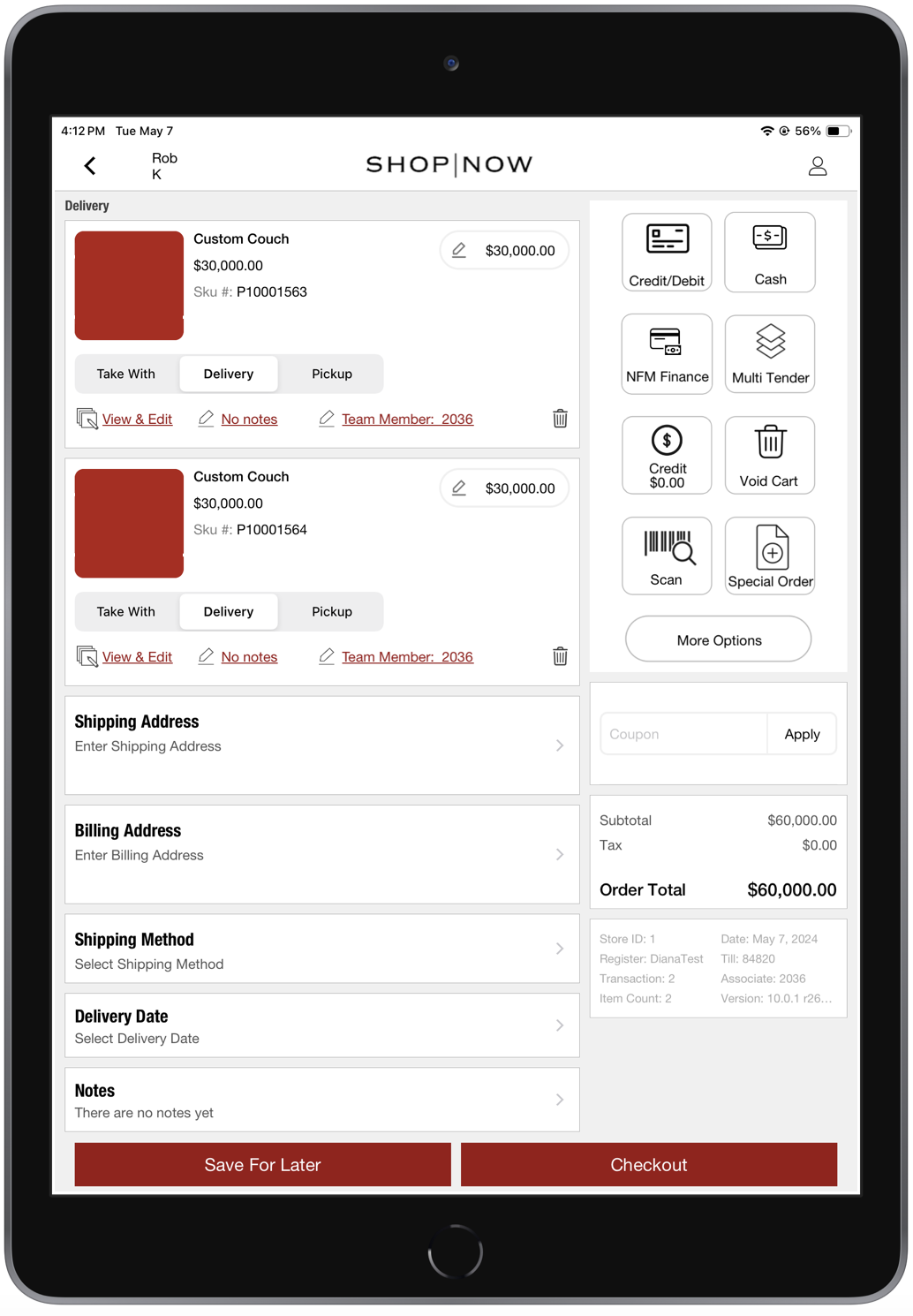 Modern POS showing a copied order line added to the cart.