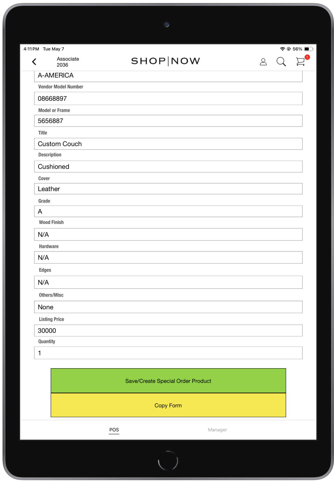 Modern POS order line showing the copy button.