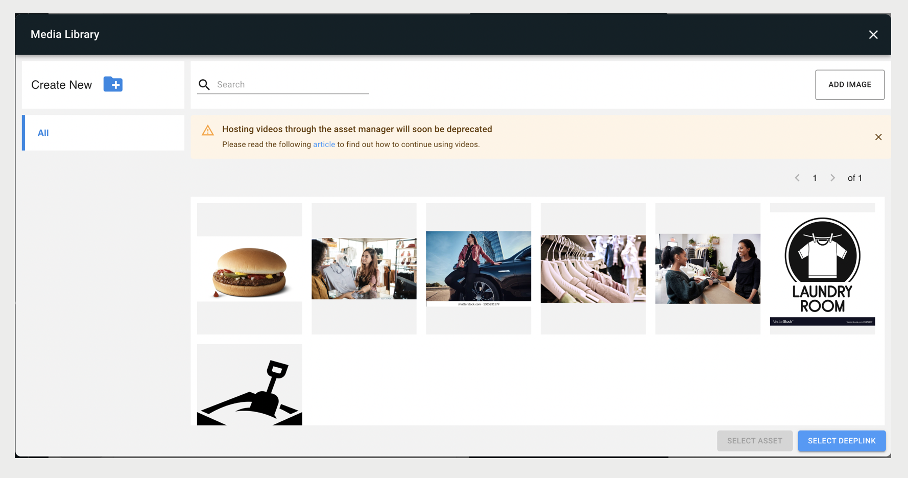 The Media Library main interface showing a gallery of image thumbnails.