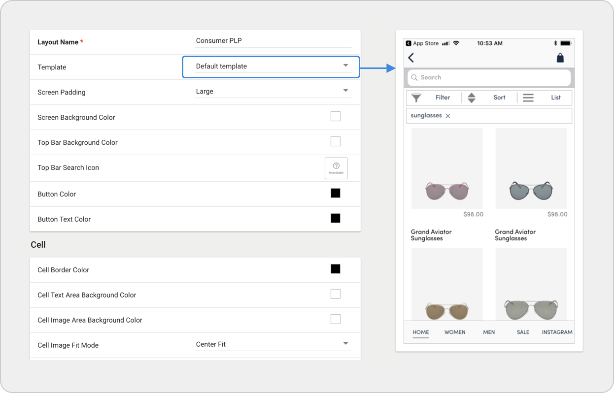 A design layout showing template options and a product display.