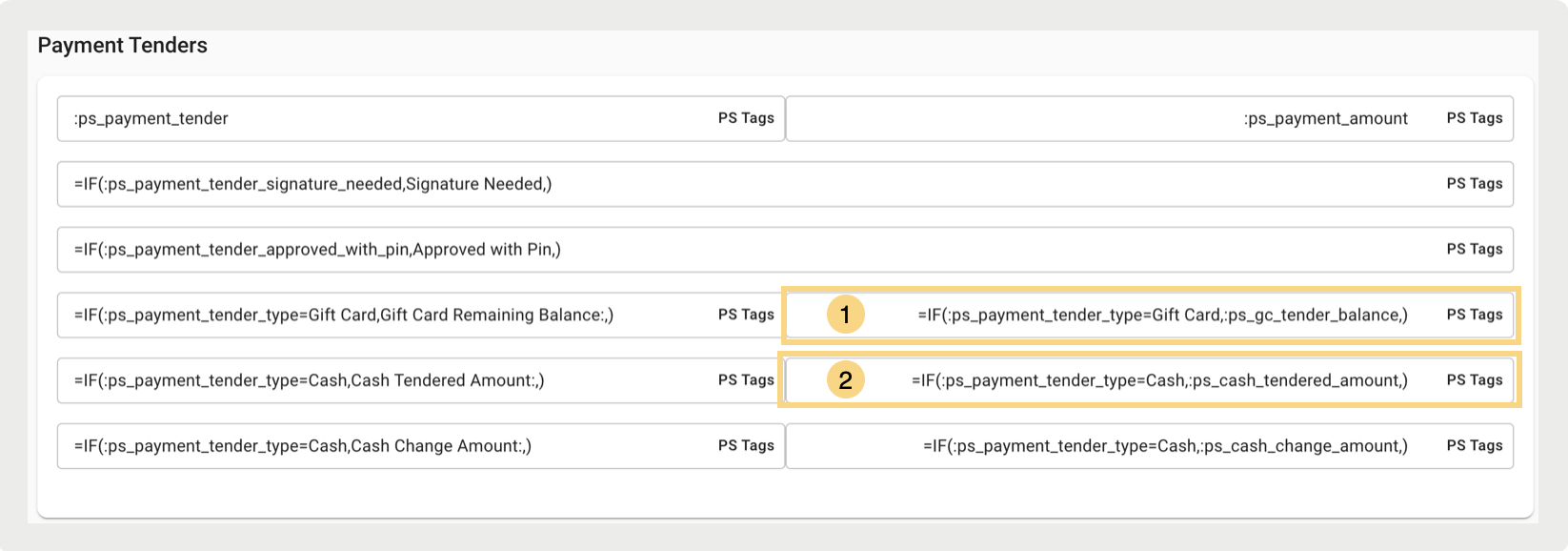 Example functions for determining the payment details to display on a receipt.