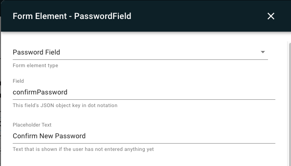 A form displays options for a confirming new password button.