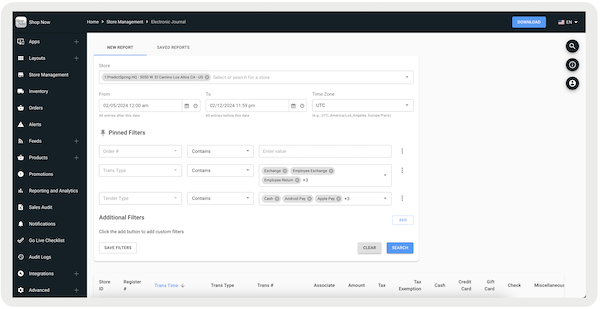 The New Report section, where you click search to generate a new report.