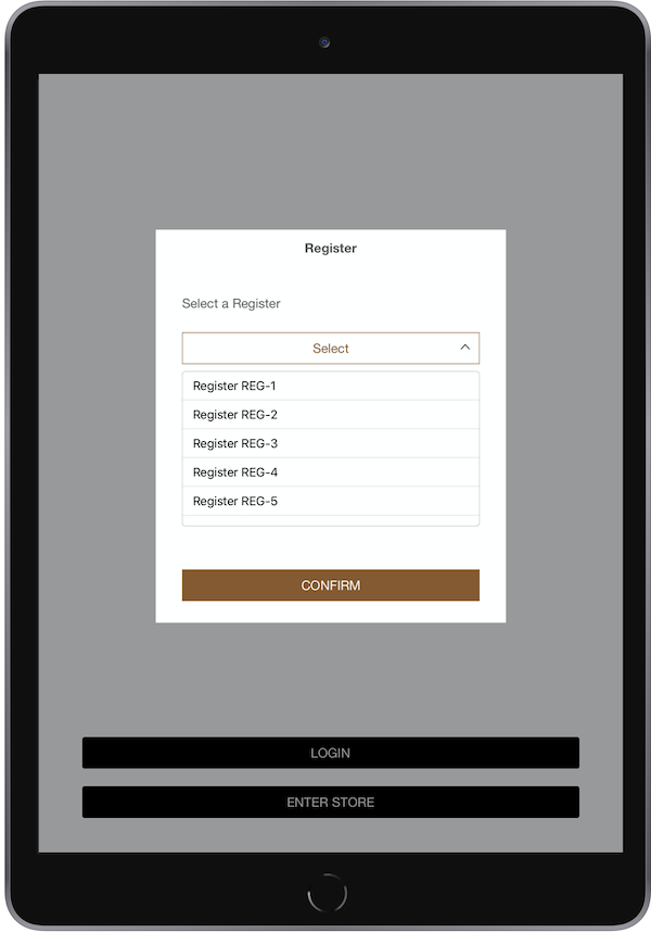 The POS app showing the Welcome to Register message