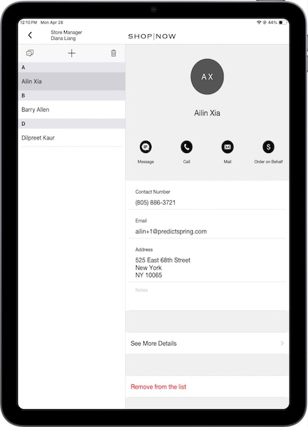 A customer's profile in the POS app, where you can add or remove them from the Black Book.
