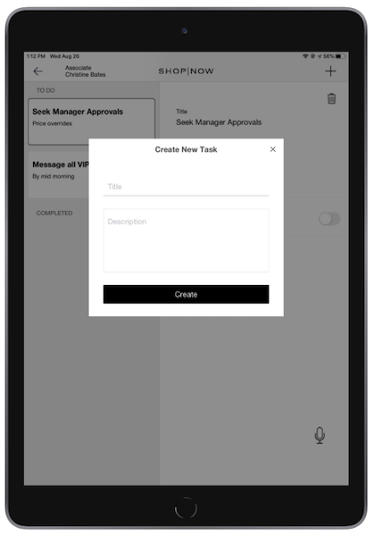 The Create New Task window in the POS app.
