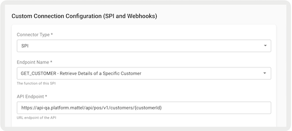 The Custom Connection Configuration settings for the Get Customer configuration.