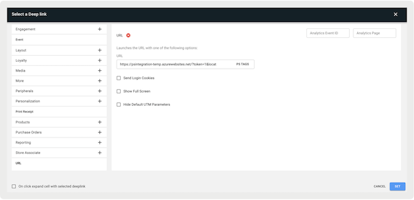 Adding the WebView URI to the Deep Link URL section of Point of Sale CMS.