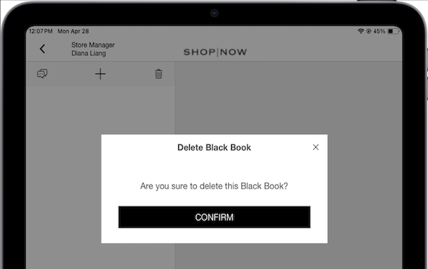 A popup window in the POS app asking you to confirm that you want to delete the black book.
