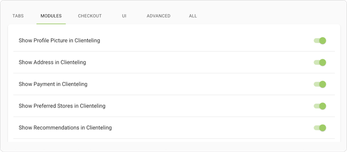 Clienteling app configuration settings