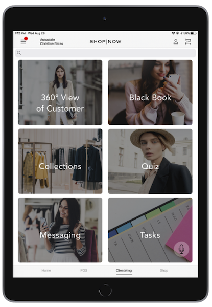 The POS app with the Clienteling deep link at the bottom.