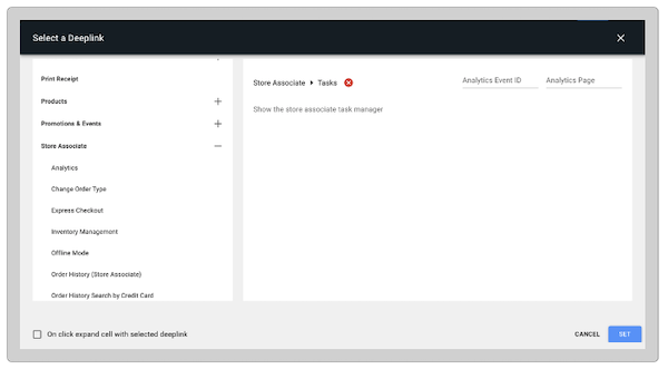 The Tasks deep link setting in Point of Sale CMS