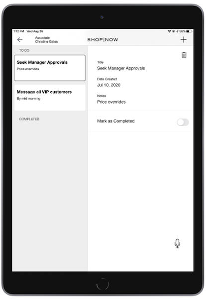 A to-do list in the POS app.