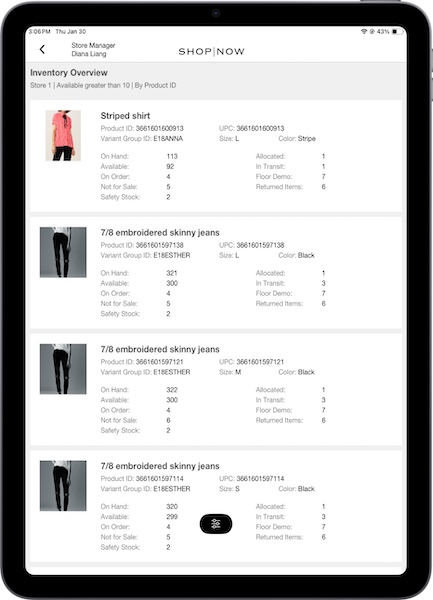 The Inventory Overview filters in the POS app in an app build before 10.7.1