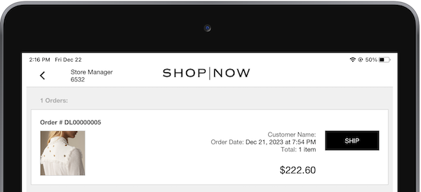 The Ship button next to the order in the POS app.