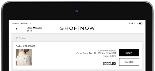 The Pack button next to the order in the POS app.
