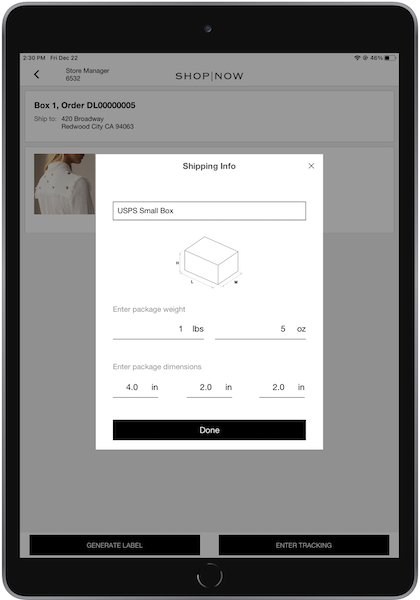 Select and configure the shipping box information in the POS app.
