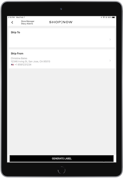 The screen in the POS app where you can enter the location of the shipment's destination.