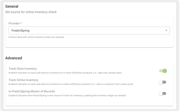 The Track Store Inventory setting turned on in Point of Sale CMS.