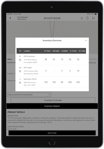 The Inventory Overview widget in the POS app.