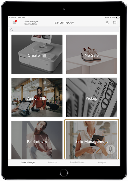The POS app home screen with the Activate Tills tile at the midle left.