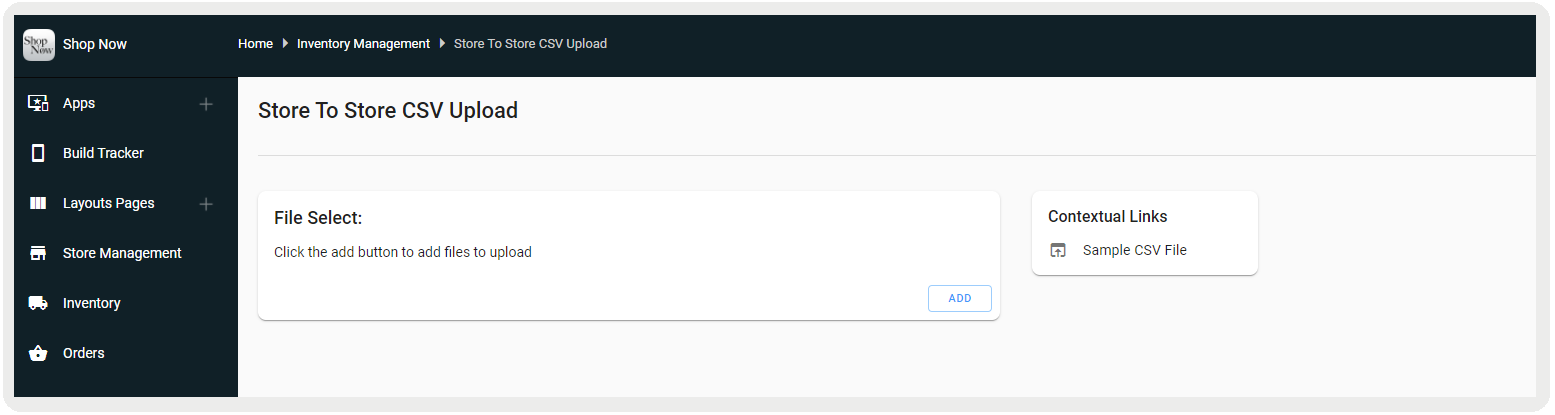 Store to Store CSV upload screen