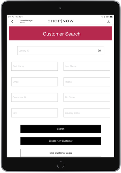 The default customer serch layout as it appears in the POS app.