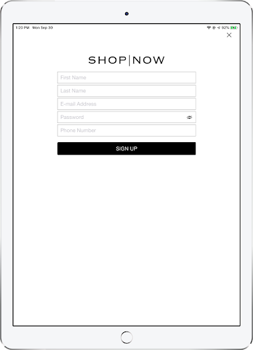 The Sign Up screen on the POS app.