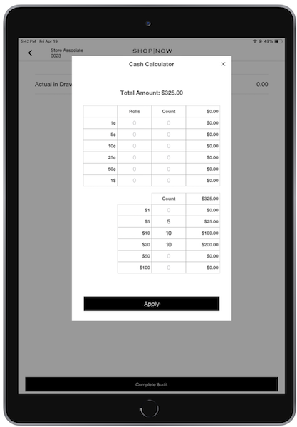 The Cash Calculator in the POS app.