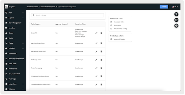 The Approval Policies Configuration screen in Point of Sale CMS.