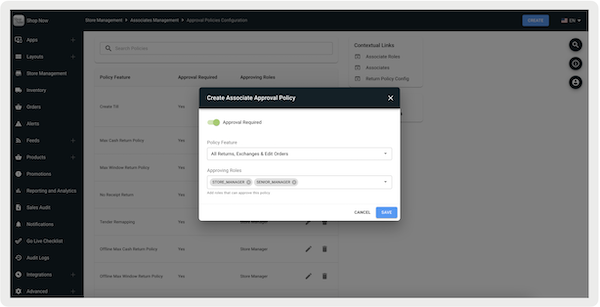 The Create Associate Approval Policy window in Point of Sale CMS.