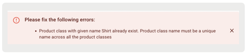 Message warning about duplicate product class names.