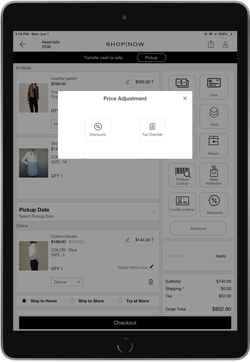 A POS screen shows the options for discount type.