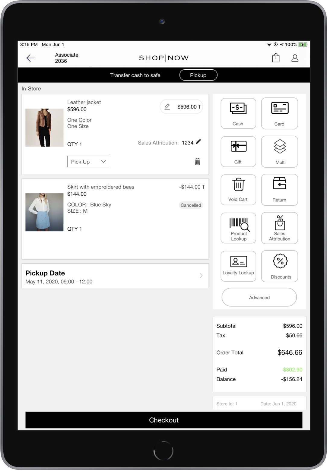 A POS screen shows a refund for an order with edited items.