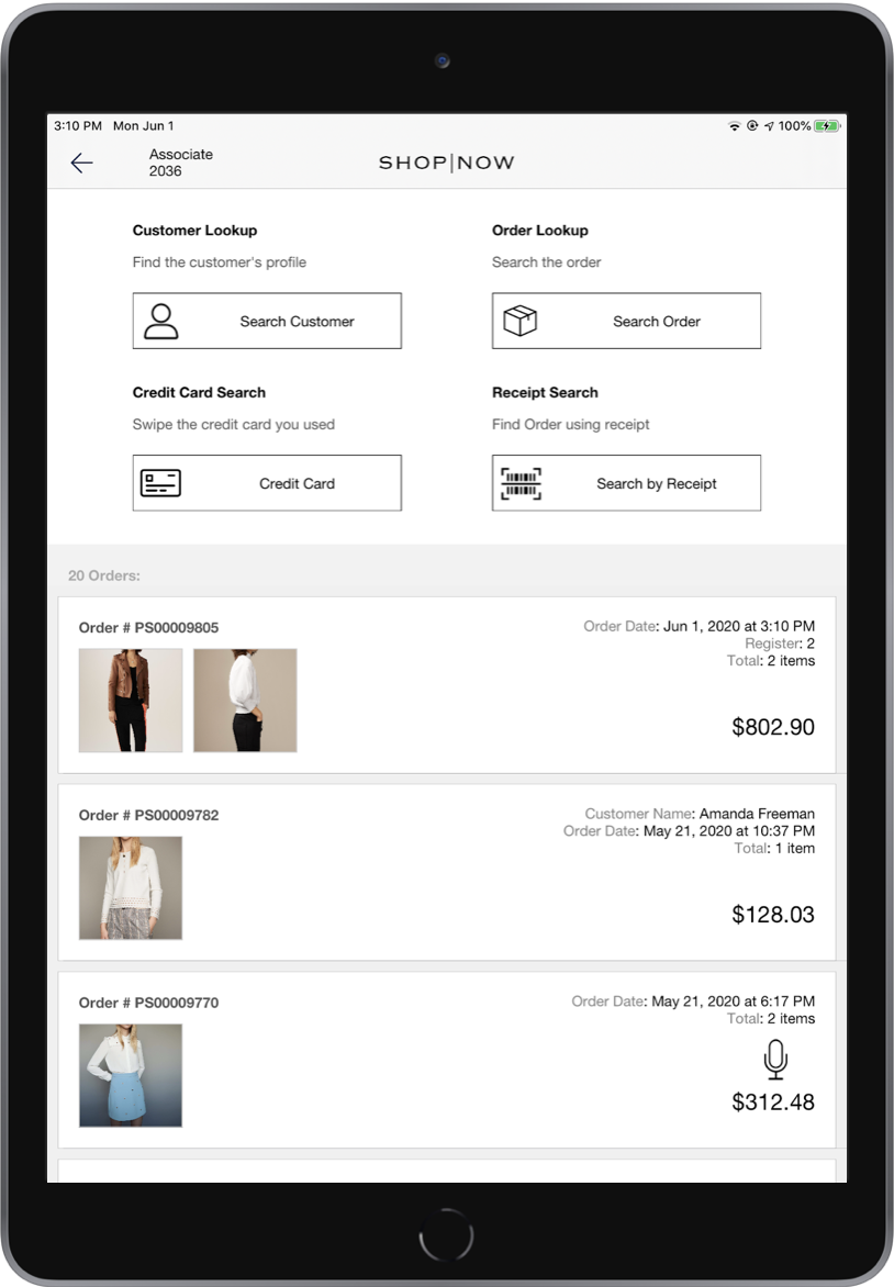 A POS screen shows a search for an order.